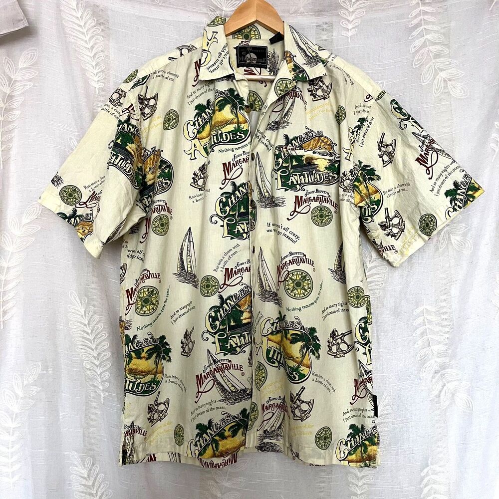 Vintage 90s Jimmy Buffett Margaritaville Changes in Attitudes Aloha Campu Shirt